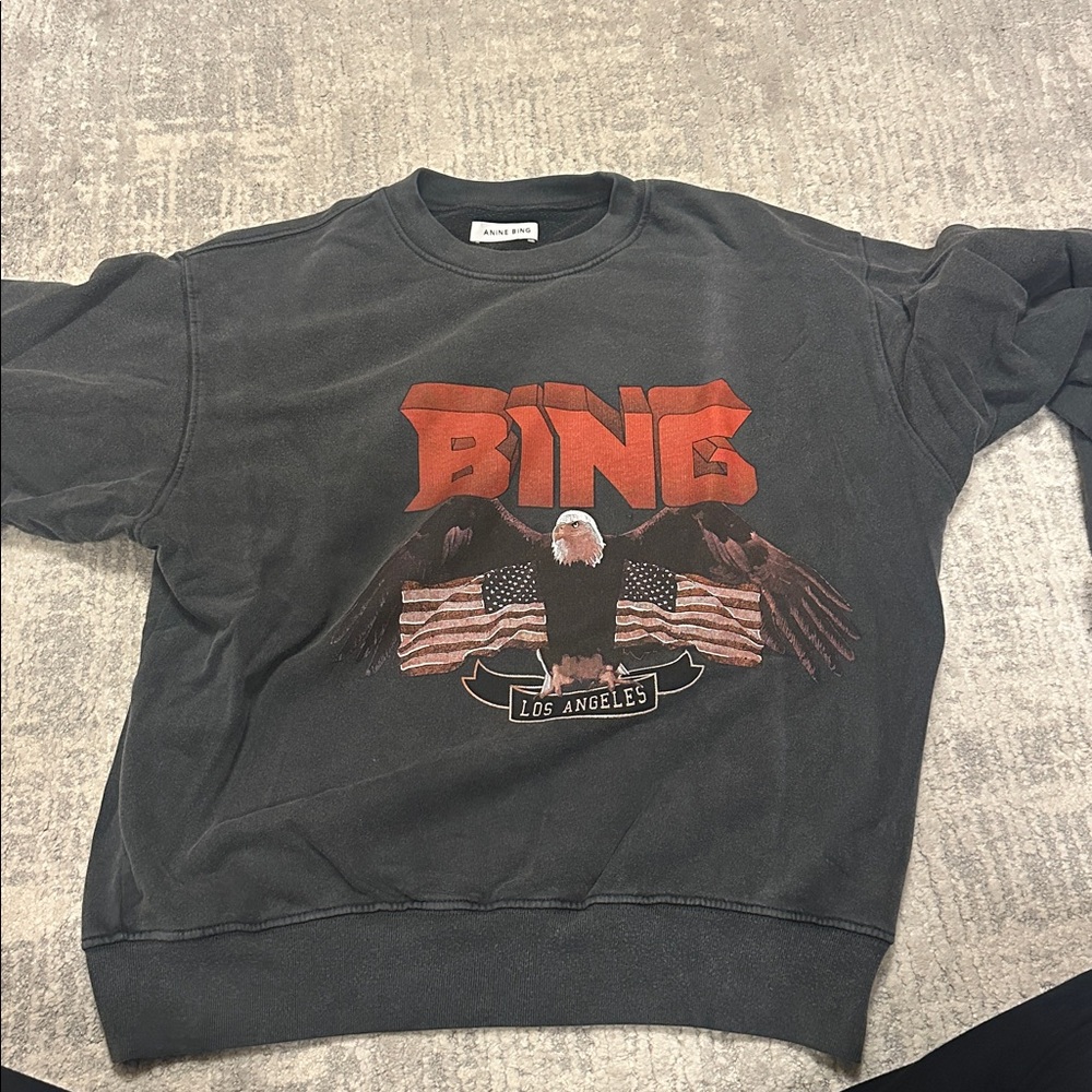 Anine Bing Charcoal Sweatshirt with Red Graphic